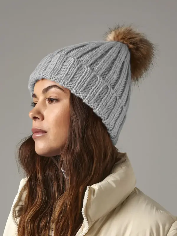 fur pom pom chunky beanie