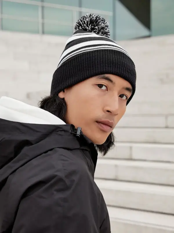 striped fan beanie