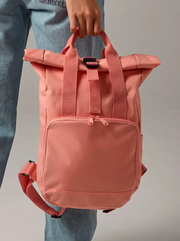 recycled mini twin handle roll top backpack
