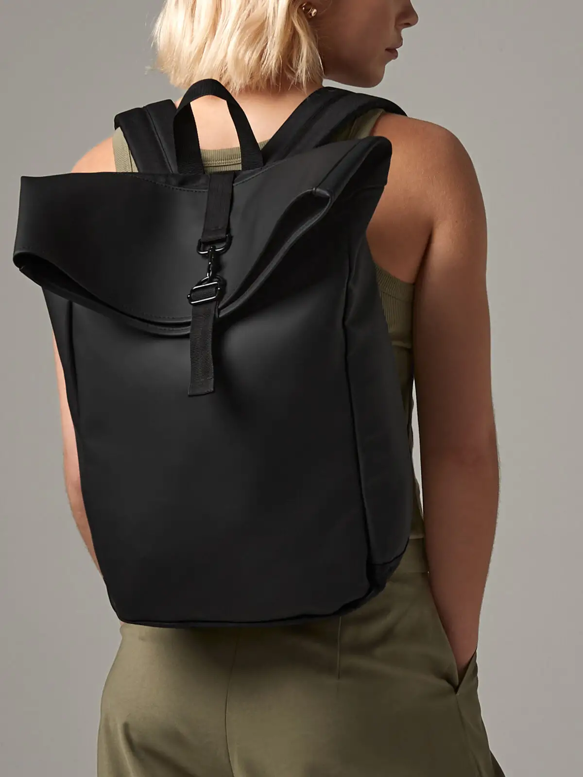 matte pu roll top backpack matte pu roll top backpack