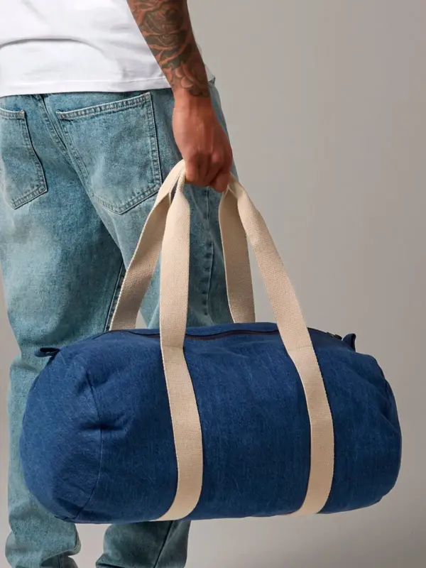 denim barrel bag