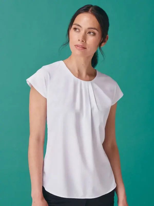 ladies’ pleat front s/s blouse