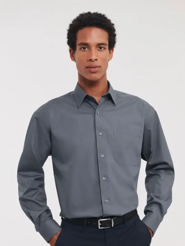 men’s long sleeve polycotton poplin shirt
