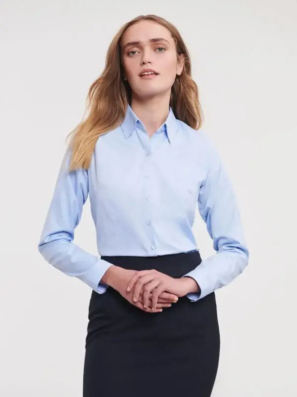 ladies’ long sleeve tailored herringbone shirt