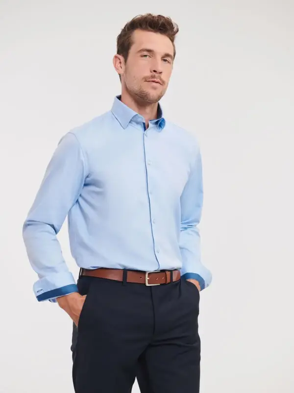 menÂ´s long sleeve tailored contrast herringbone shirt