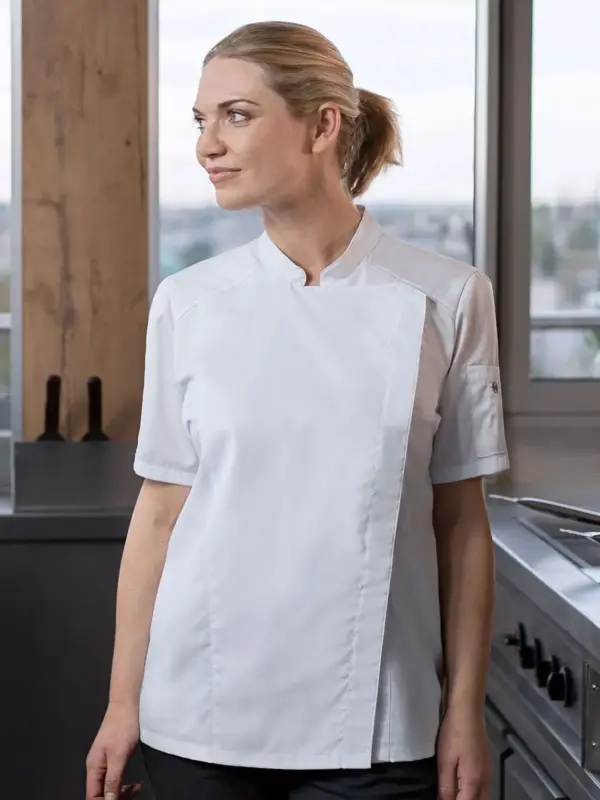 short sleeve ladiesâ chef jacket modern look