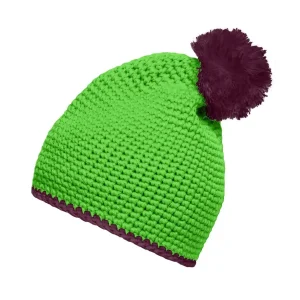 pompon hat with contrast stripe