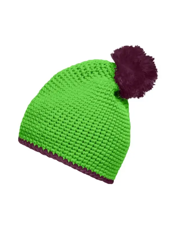 pompon hat with contrast stripe