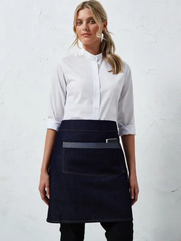 domain contrast denim waist apron