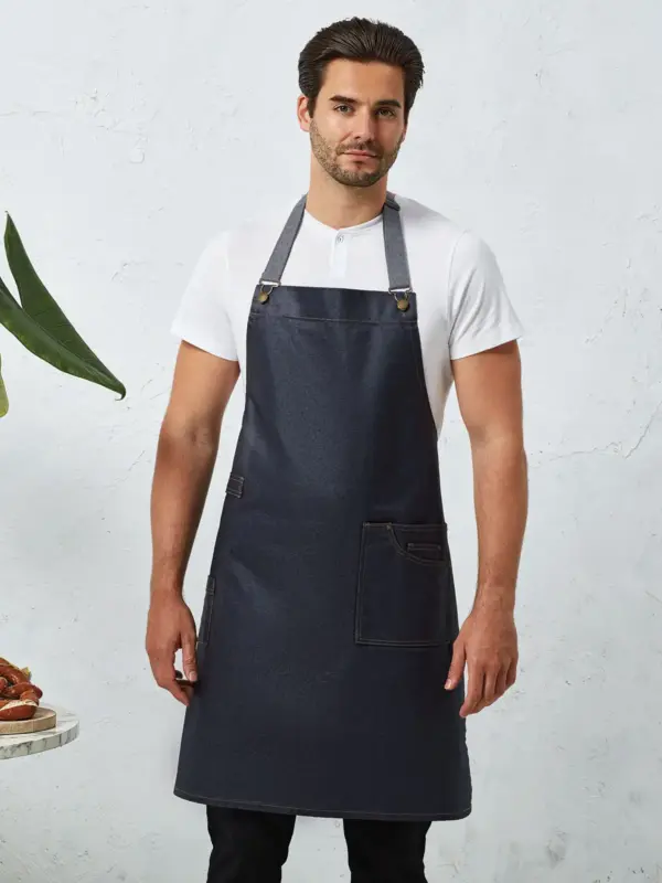 district waxed look denim bib apron