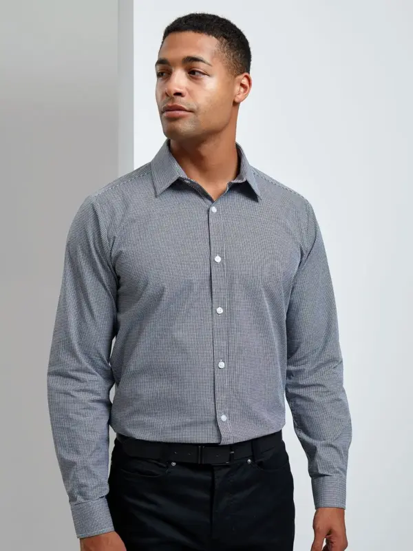 men’s long sleeve microcheck gingham shirt