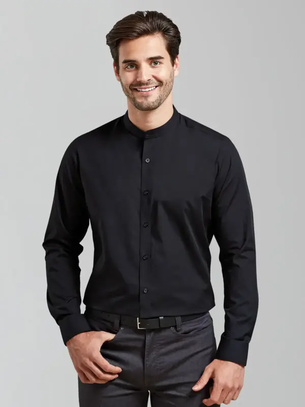 banded collar ‘grandad’ long sleeve shirt