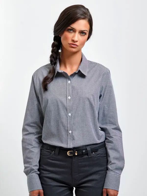ladies’ long sleeve microcheck gingham shirt