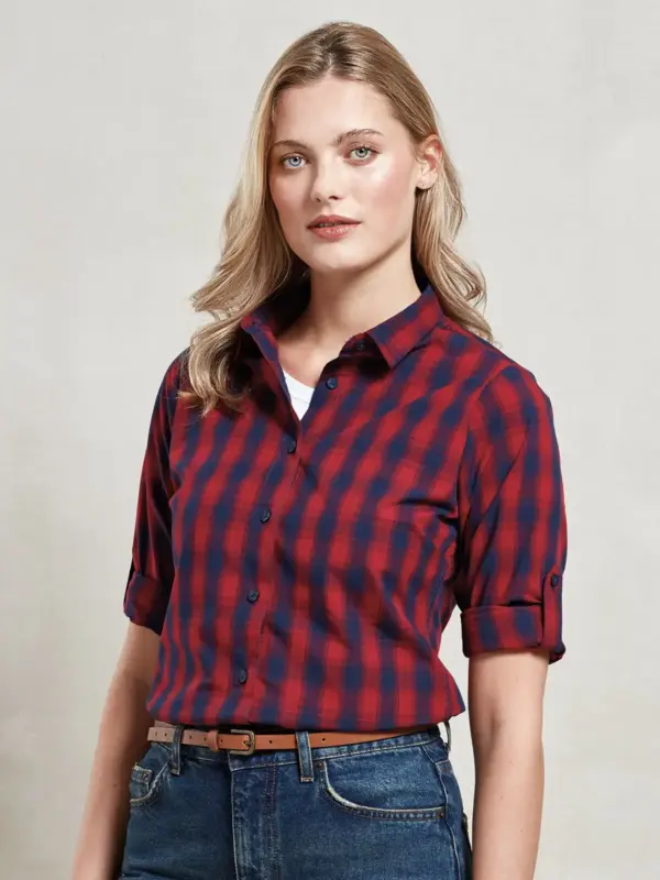 ladies’ lsl ‘mulligan’ check cotton bar shirt t