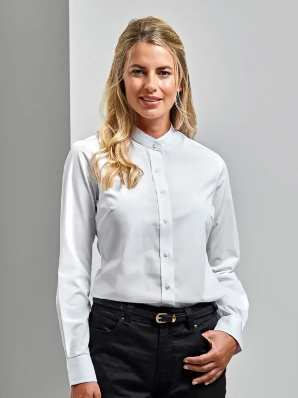 womenâs banded collar ‘grandad’ shirt