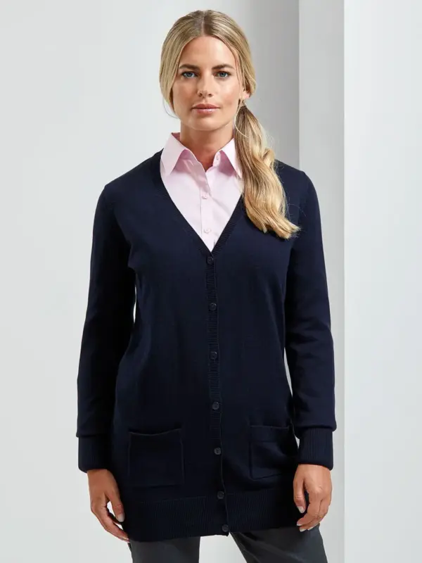 ladiesâ log length knitted cardigan