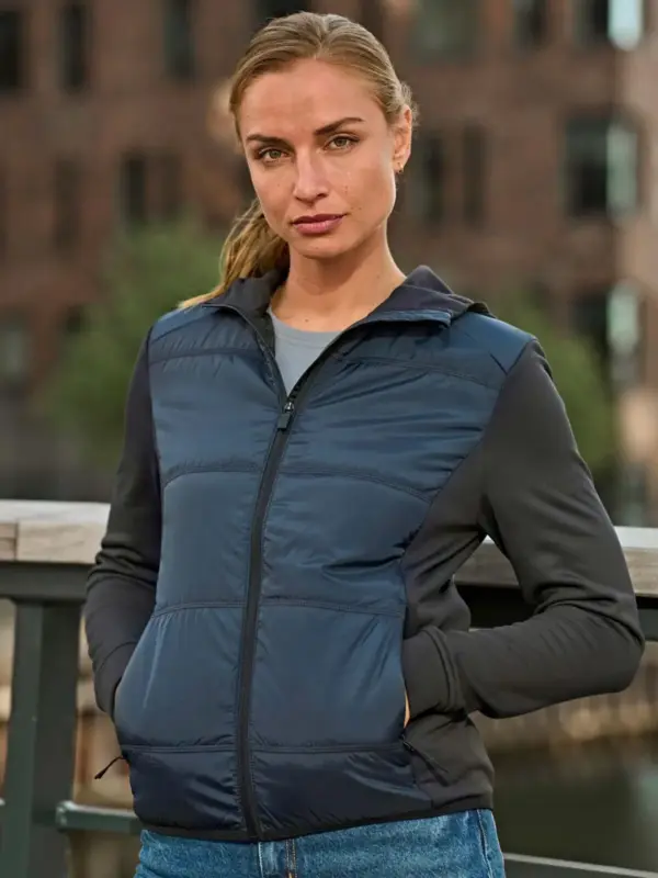 womens hybrid stretch hooded jacket
