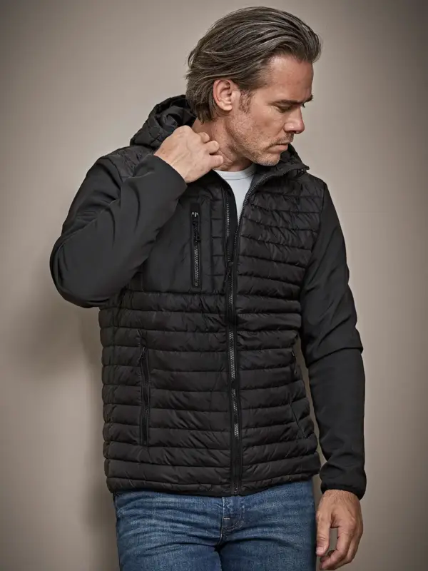 hooded crossover jacket