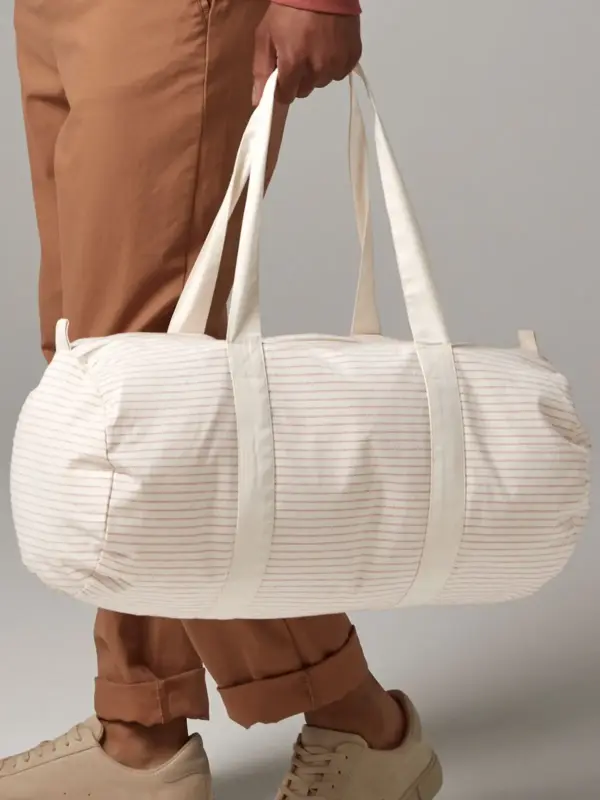 striped organic cotton barrel bag