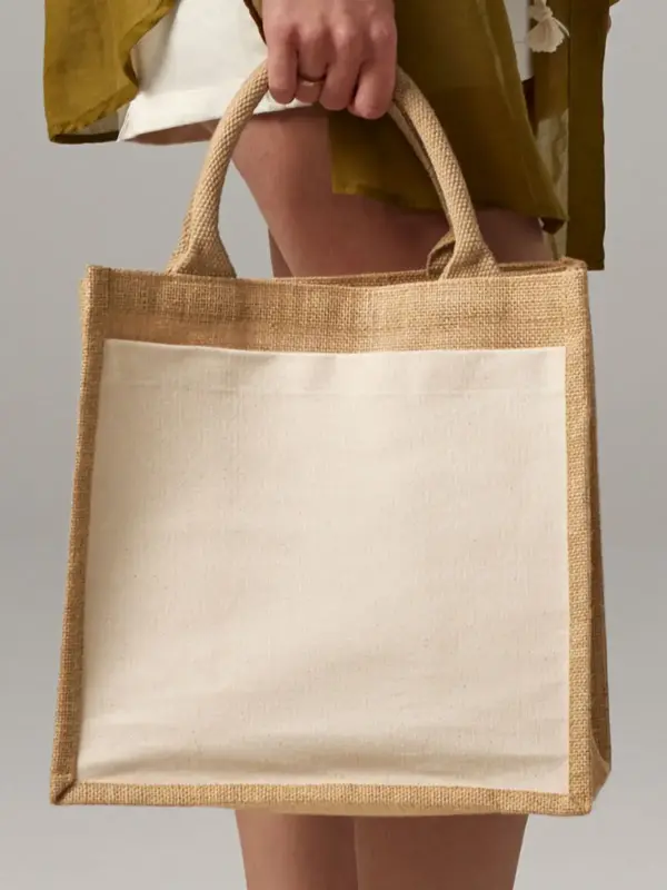 cotton pocket jute midi tote