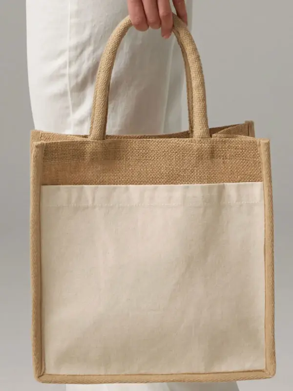 cotton pocket natural starched jute midi tote