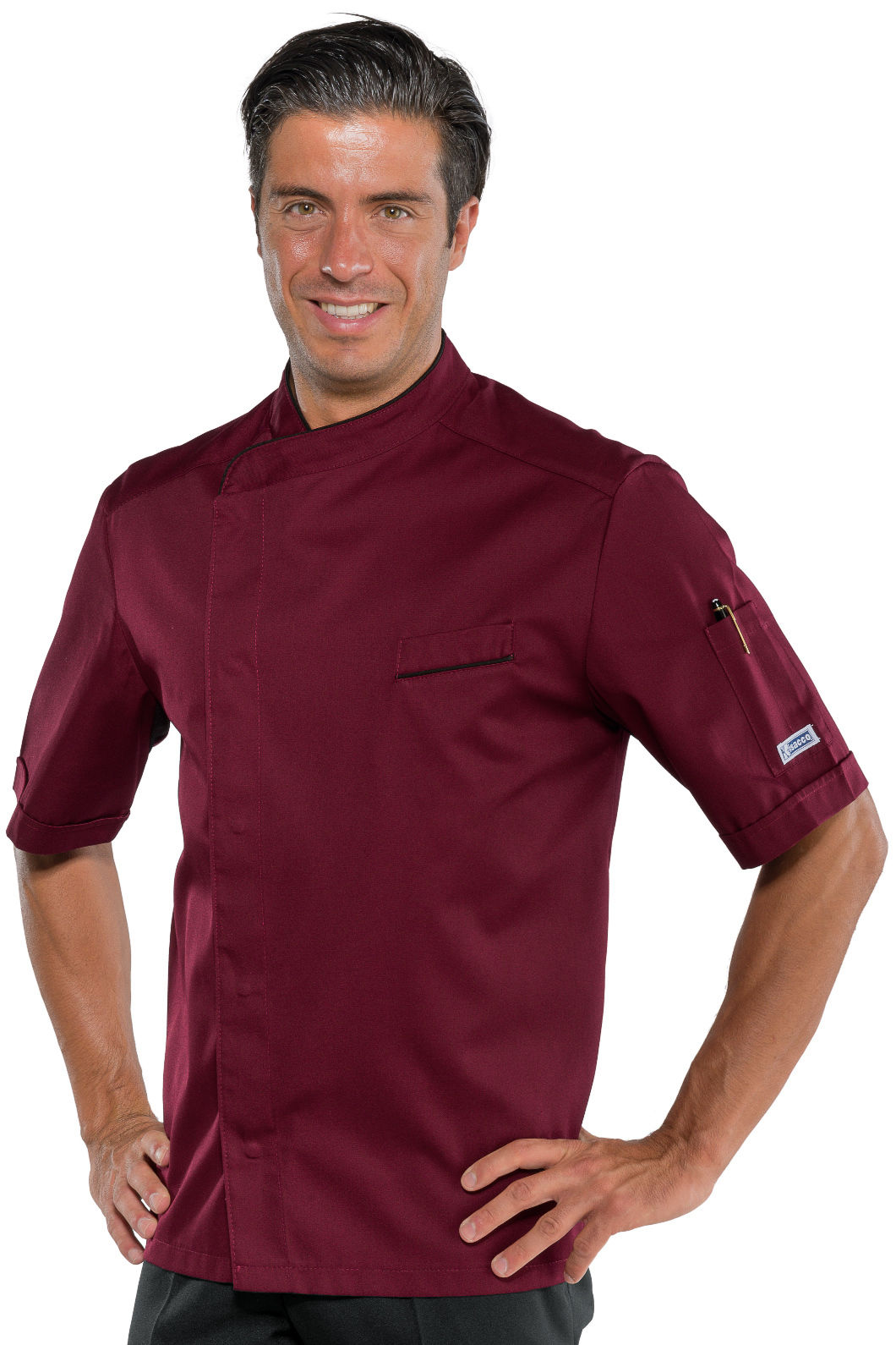 giacca cuoco bilbao mezza manica bordeaux+nero giacca cuoco bilbao mezza manica bordeaux+nero
