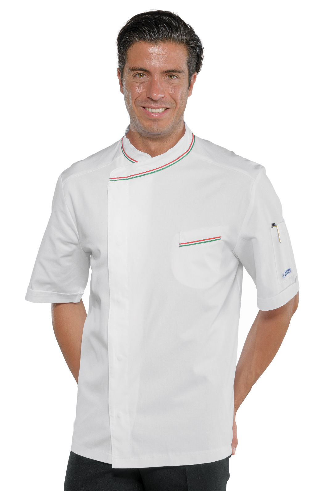 giacca cuoco bilbao mezza manica bianco+tricolore giacca cuoco bilbao mezza manica bianco+tricolore