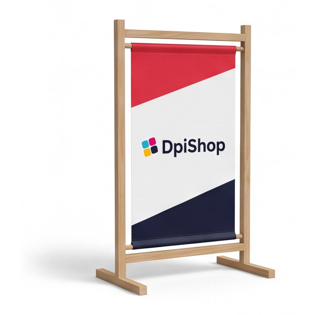 L-Display in legno con barre di legno, stampa