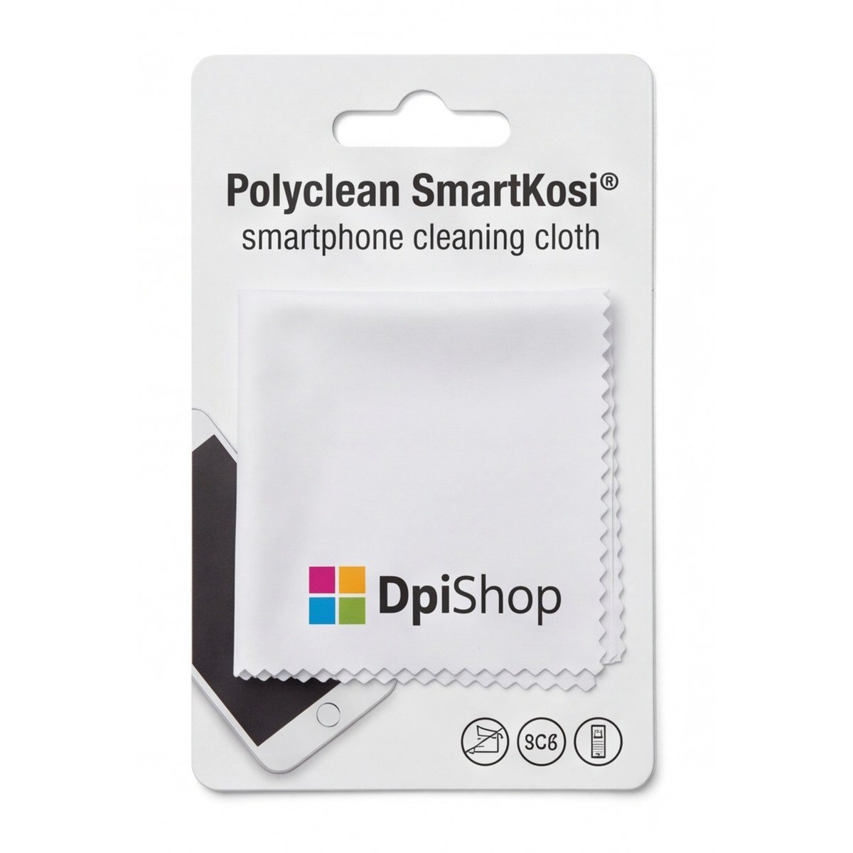 Panno per pulizia dello smartphone Polyclean SmartKosi® con supporto in cartoncino stampabile